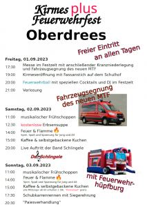 Plakat zum Feuerwehrfest in Oberdrees 2023